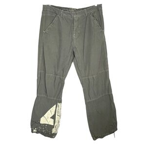 EDUN Y2k Wide Leg Parachute Pants Mens 36X32 Military Graphic Utility Button Fly